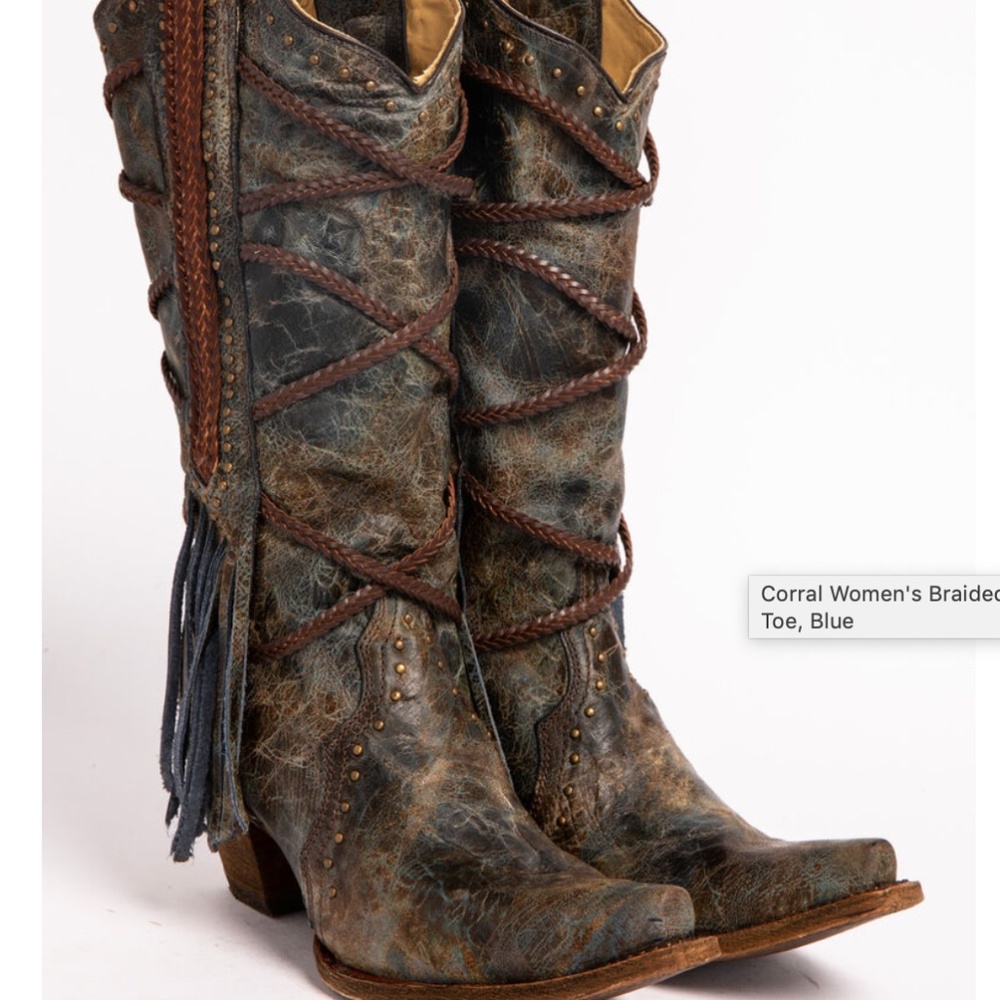 Corral Women's Braided Fringe Cowgirl Boots - Snip Toe size 9.5 A 3147